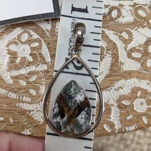 Rare 925 ss Astrophyllite charm and black leather necklace choker jewelry